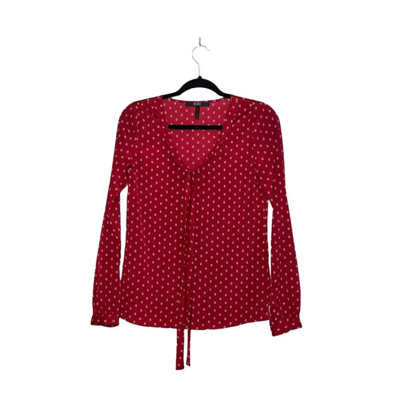 BCBG Paris Red & White Printed Tie Neck V-neck Long Sleeve Blouse Xsmall Women’s - Picture 11 of 11